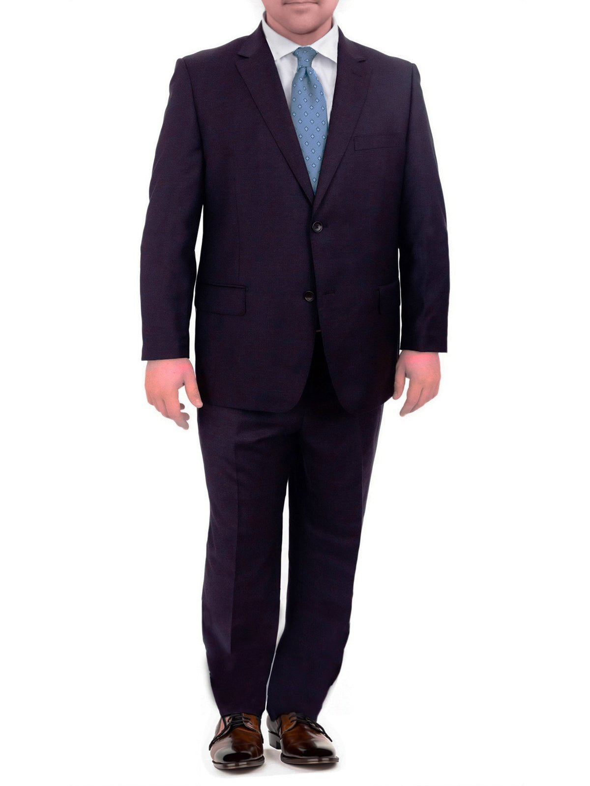 Mens Mazara Portly Fit Solid Navy Blue Two Button Wool Suit