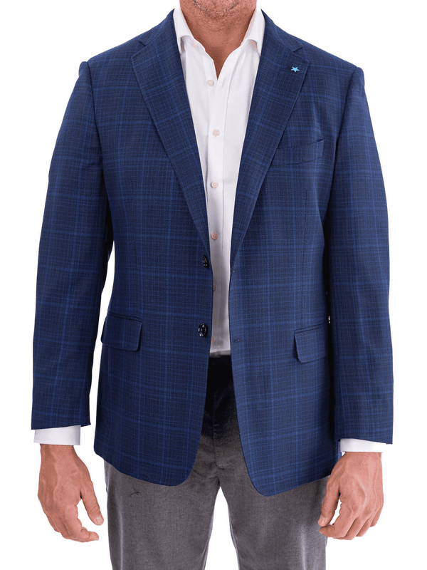 Blujacket Mens Navy Blue Plaid Reda Wool Regular Fit Blazer Sportcoat