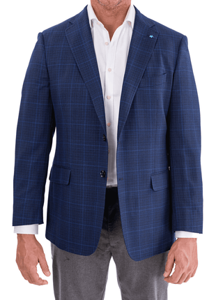 Blujacket BLAZERS 40S Blujacket Mens Blue Plaid Reda Wool Regular Fit 1/4 Lined Blazer Sportcoat