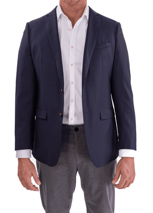 Blujacket BLAZERS 42L Blujacket Men's Solid Navy Blue Textured Vital Barberis Canonico Wool Regular Fit Blazer Sportcoat