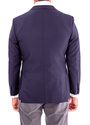 Blujacket BLAZERS Blujacket Men's Solid Navy Blue Textured Vital Barberis Canonico Wool Regular Fit Blazer Sportcoat