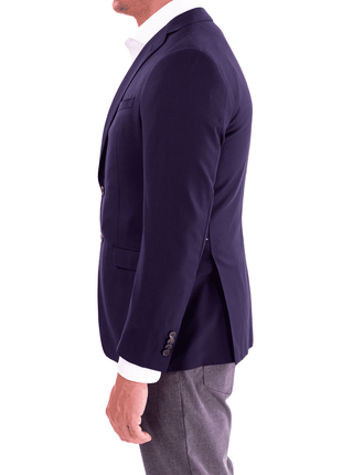 Blujacket BLAZERS Blujacket Men's Solid Navy Blue Textured Vital Barberis Canonico Wool Regular Fit Blazer Sportcoat