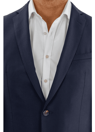 Blujacket BLAZERS Blujacket Men's Solid Navy Blue Textured Vital Barberis Canonico Wool Regular Fit Blazer Sportcoat