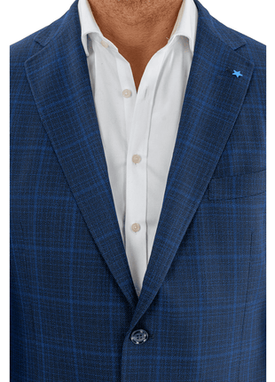 Blujacket BLAZERS Blujacket Mens Blue Plaid Reda Wool Regular Fit 1/4 Lined Blazer Sportcoat