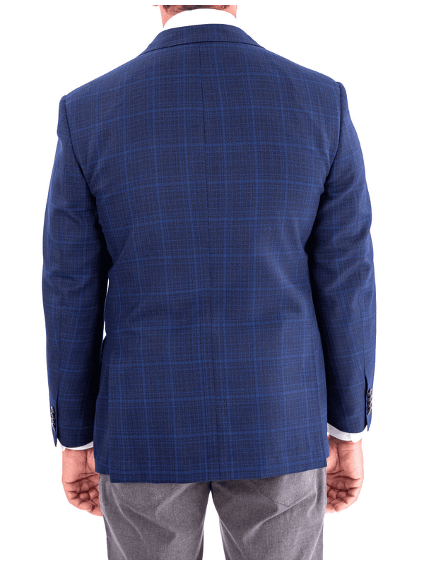 Blujacket Mens Navy Blue Plaid Reda Wool Regular Fit Blazer Sportcoat