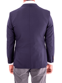 Thumbnail for Blujacket BLAZERS Blujacket Mens Navy Blue Textured Vitale Barberis Canonico Wool Trim Fit 2 Button Blazer Sportcoat