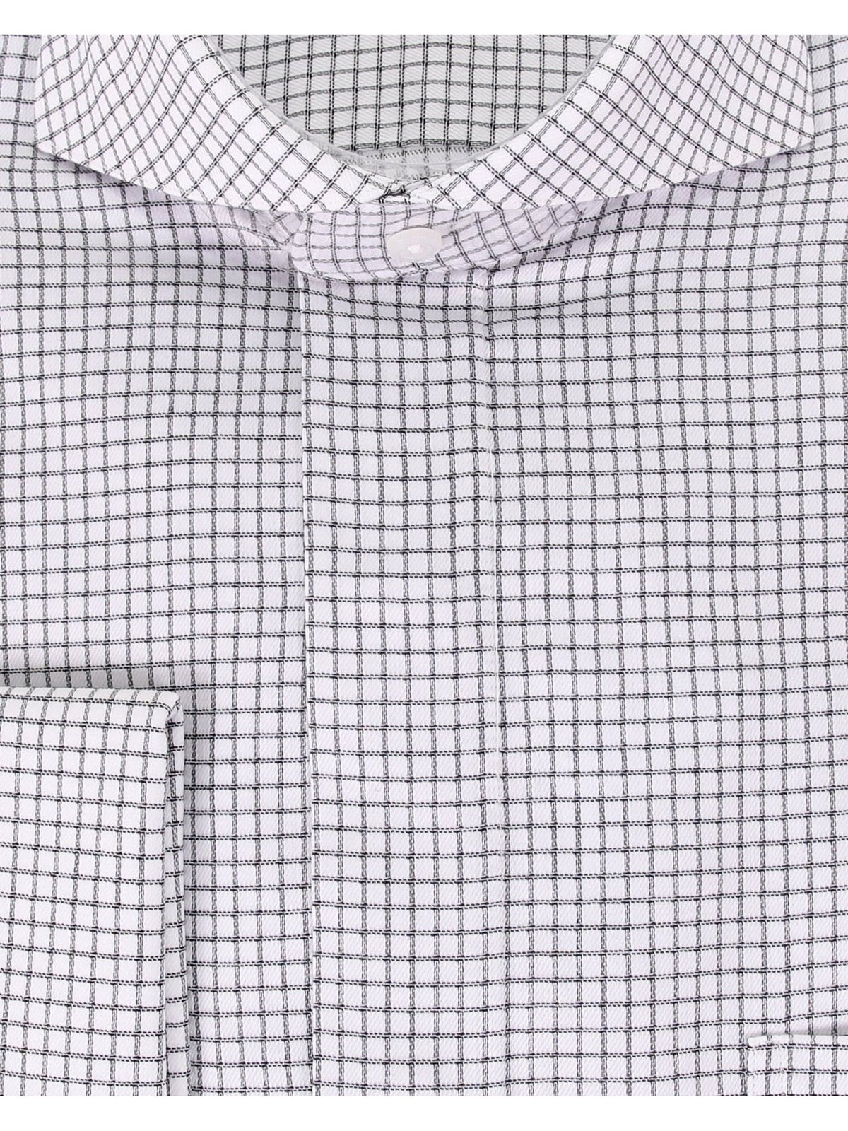 Brand M SHIRTS Mens Cotton Black Check Classic Fit Cutaway Collar Stretch Dress Shirt