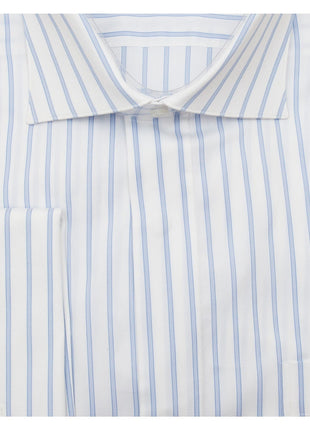 Brand M SHIRTS Mens Cotton Blue Striped Classic Fit Cutaway Collar Stretch Dress Shirt