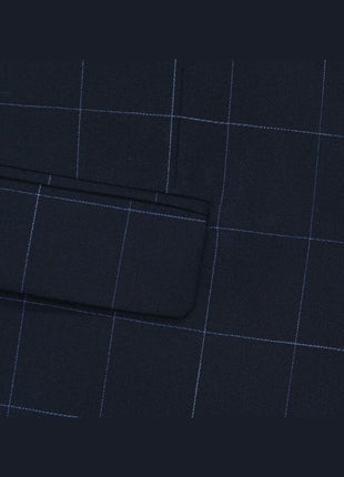 Calvin Klein TWO PIECE SUITS Men's Calvin Klein Navy Blue Windowpane Slim Fit Wool Suit