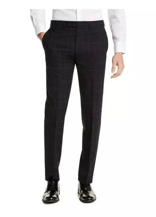 Calvin Klein TWO PIECE SUITS Men's Calvin Klein Navy Blue Windowpane Slim Fit Wool Suit
