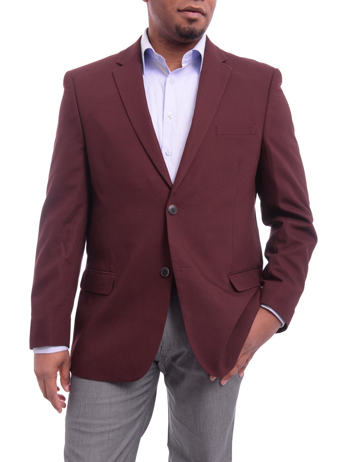 Caravelli BLAZERS Caravelli Classic Fit Hopsack Weave Burgundy Two Button Stretch Blazer Sportcoat