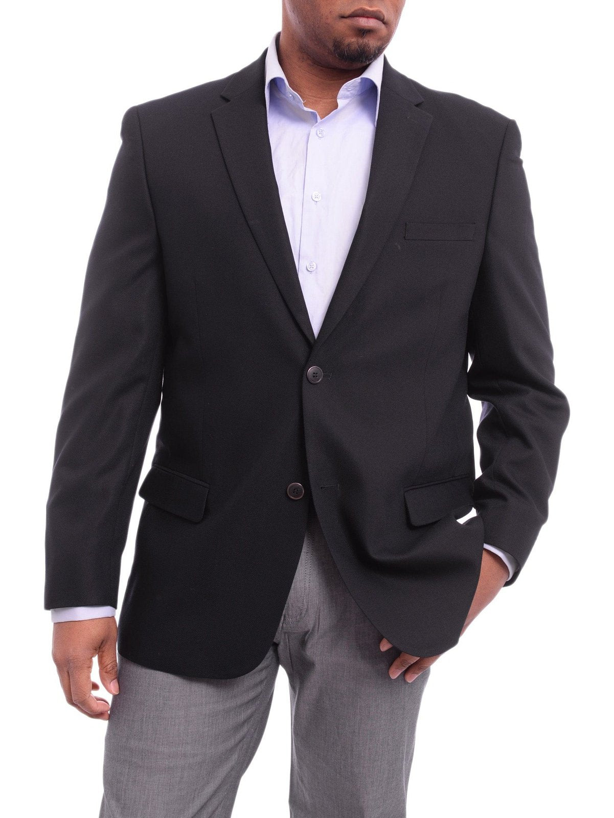 Caravelli BLAZERS Caravelli Classic Fit Navy Blue Hopsack Weave Two Button Stretch Blazer Sportcoat