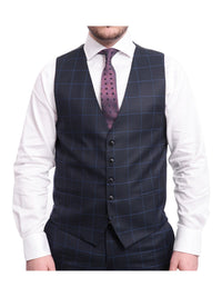 Thumbnail for Cemden THREE PIECE SUITS Cemden Slim Fit Navy Blue Windowpane Check Two Button Three Piece Suit