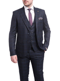 Thumbnail for Cemden THREE PIECE SUITS Cemden Slim Fit Navy Blue Windowpane Check Two Button Three Piece Suit