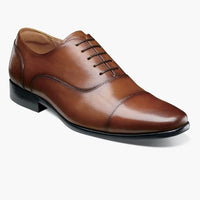 Thumbnail for Florsheim Mens Postino Cognac Brown Oxford Cap Toe Leather Dress Shoes