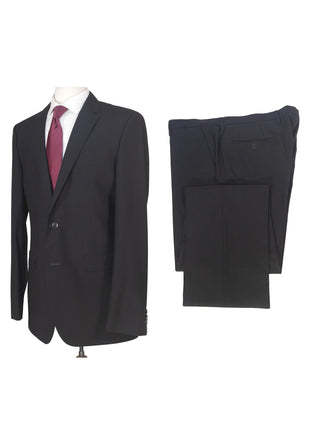 Hugo Boss Mens 42L Black Striped 100% Italian Super 110s Wool Slim Fit Suit