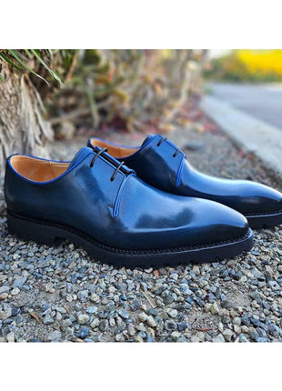Carrucci Mens Navy Blue Lace-up Oxford Leather Dress Shoes With Lug Sole