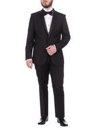 Thumbnail for Gino Vitale TUXEDOS Gino Vitale Slim Fit Solid Black One Button Tuxedo Suit With Satin Shawl Lapels