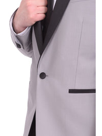 Thumbnail for Gino Vitale TUXEDOS Gino Vitale Slim Fit Solid Gray One Button Tuxedo Suit With Satin Shawl Lapels