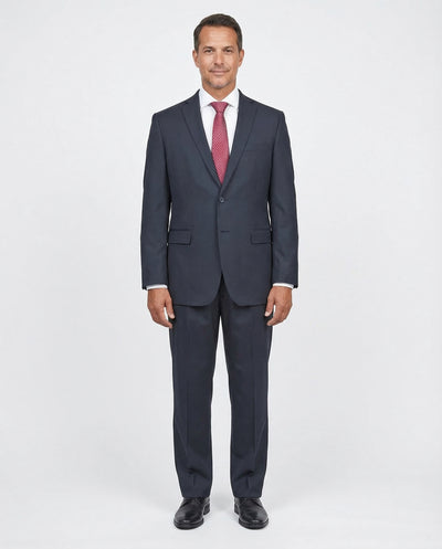 Private Label Solid Black Regular Fit 100% Wool 2 Piece Suit With Pleated Pants