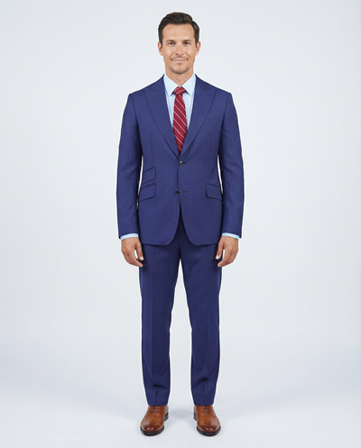 Slim Fit Blue Chalk Stripe Super 110's Reda Wool Peak Lapel Suit