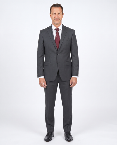 Blujacket Men's Charcoal Gray 100% Wool Canvassed Slim Fit Suit