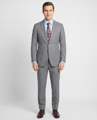 Blujacket Mens Solid Light Gray Wool Cashmere Trim Fit 2 Piece Suit