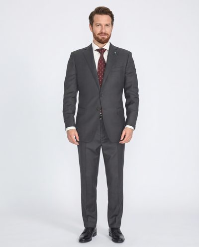 Blujacket Mens Charcoal Gray 100% Wool Regular Fit 2 Piece Suit