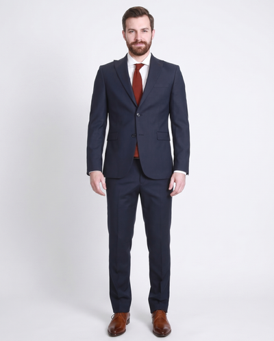 Raphael Mens Solid Navy Blue Slim Fit 2 Piece Suit With Peak Lapels
