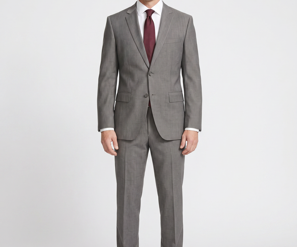 Hugo Boss Super 110s Pinstriped Grey Notch Lapels Wool 2-Button