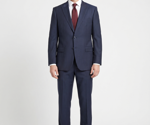 Versace Collection Mens Navy Multi-Pinstripe Peak Lapel Classic
