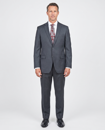 Solid Charcoal Gray Regular Fit 100% Wool 2 Piece Suit With Pleated Pants