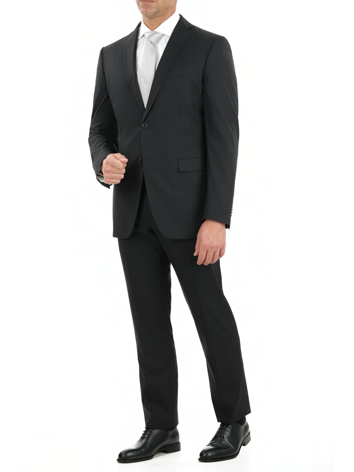 John Varvatos SUITS John Varvatos Mens Slim Fit Black Tonal Striped Two Button Wool Blend Suit