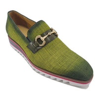 Thumbnail for Carrucci Mens Lime Green Leather Slip-on Loafer Dress Shoes