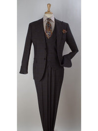 Thumbnail for Apollo King Mens Brown Plaid Regular Fit 100% Wool 3 Piece Suit With Peak Lapels