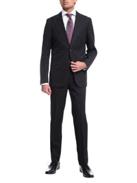 Thumbnail for Napoli Slim Fit Solid Black Half Canvassed Wool Cashmere Suit With Peak Lapel