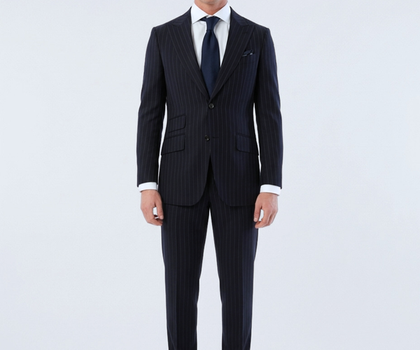Sartoria Mazara Mens Slim Fit Navy Blue & Gray Pinstriped 100