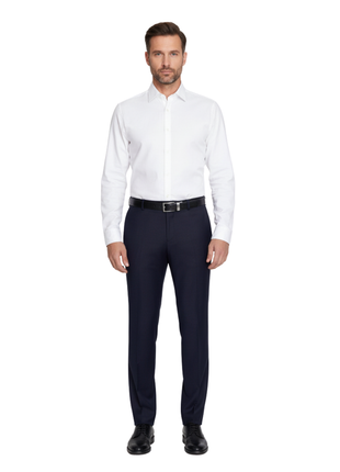 Raphael Slim Fit Solid Navy Blue Flat Front Washable Dress Pants Pre-hemmed