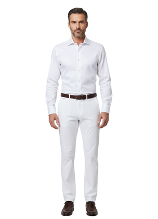 Christopher Morris Men's 100% Cotton Solid White Non-Iron Slim Fit Dress Shirt
