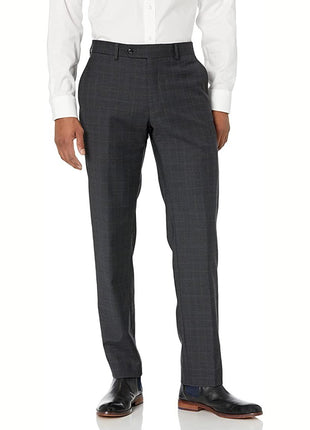 Tommy Hilfiger PANTS Men's Charcoal w/ Grey Light Blue Windowpane Wool Classic Fit Pants