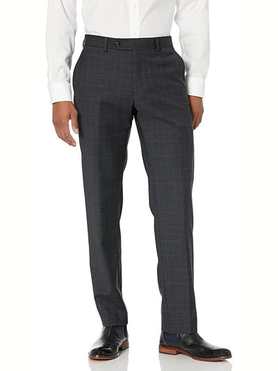 Men's Charcoal w/ Grey Light Blue Windowpane Wool Modern Fit Pants