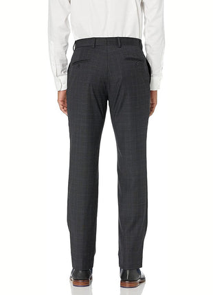 Tommy Hilfiger PANTS Men's Charcoal w/ Grey Light Blue Windowpane Wool Classic Fit Pants