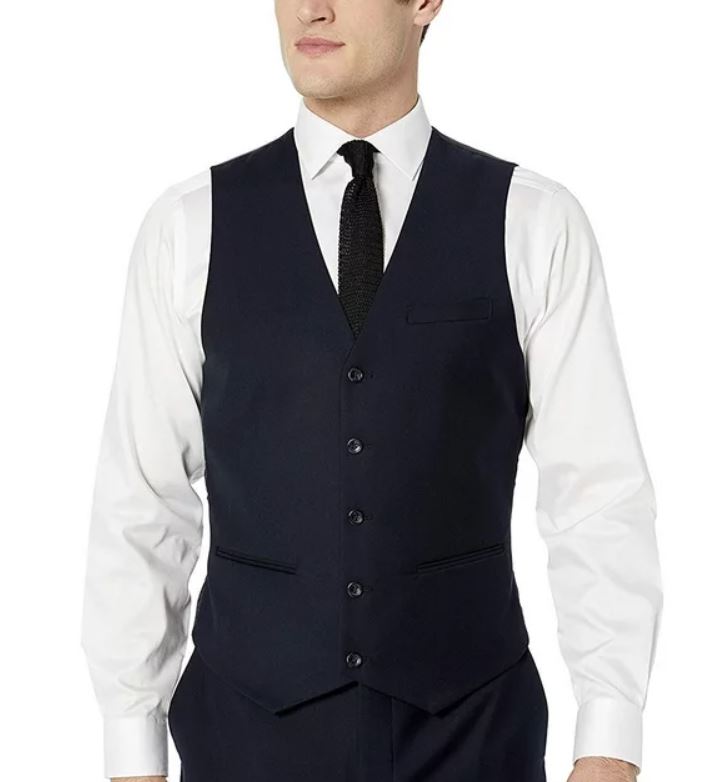 Adam Baker Solid Navy Blue Classic Fit Three Piece Suit