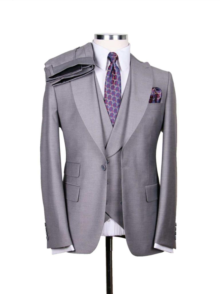 Alberto Nardoni SUITS Alberto Nardoni Mens Solid Light Gray 100% Wool 1 Button 3 Piece Regular Fit Suit