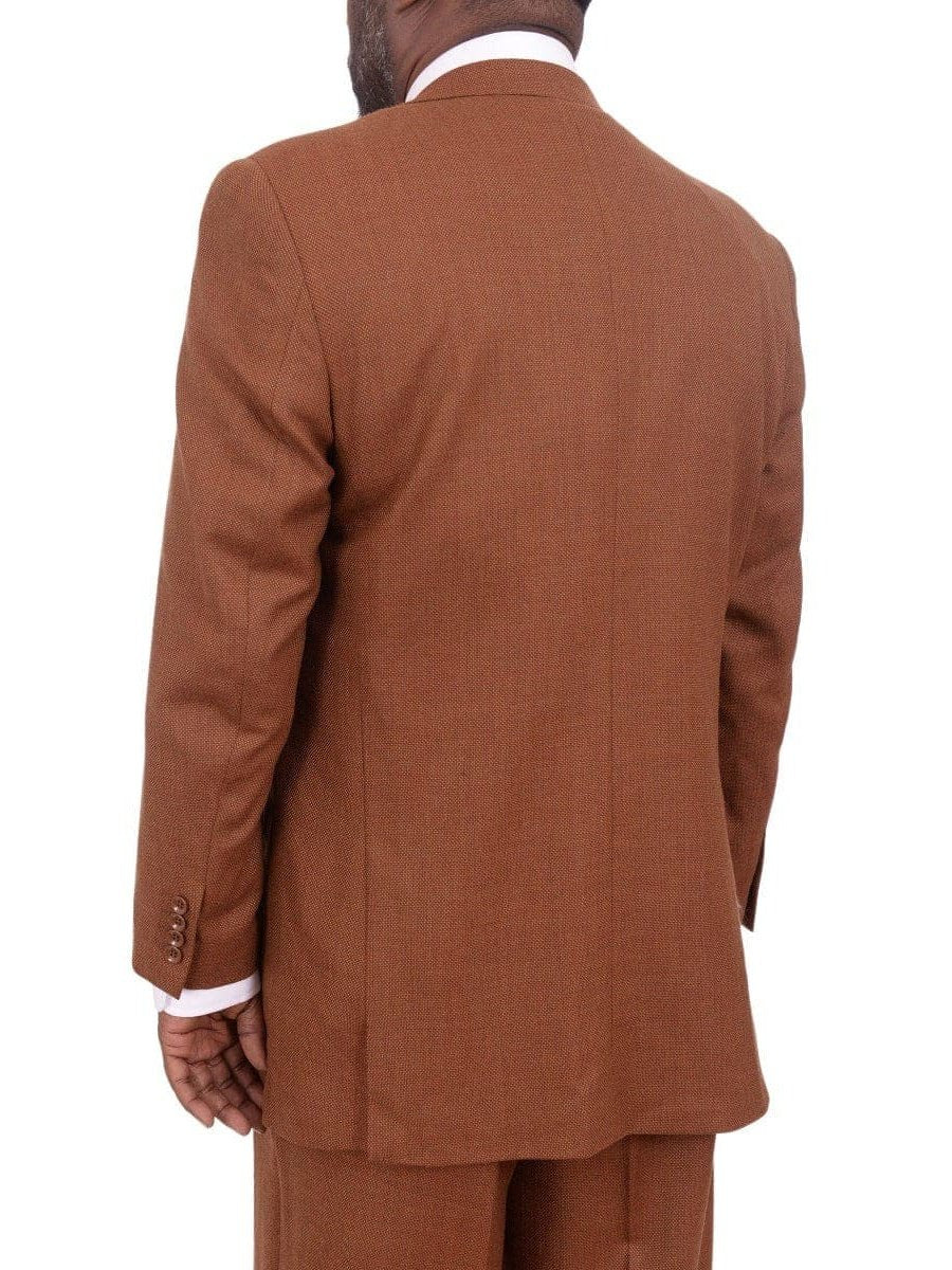 Apollo King THREE PIECE SUITS Apollo King Classic Fit Rust Brown Check Three Piece Wool Suit With Peak Lapels