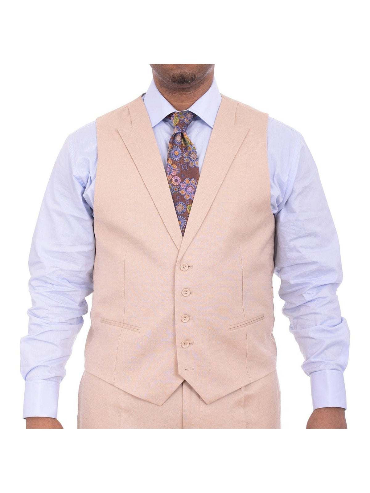 Apollo King THREE PIECE SUITS Apollo King Classic Fit Solid Tan With Subtle Sheen Three Piece Wool Suit