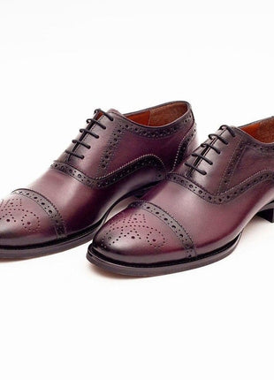 Ariston Ariston Mens Burgundy Oxford Lace-up Leather Dress Shoes