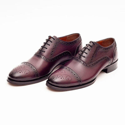 Ariston Mens Burgundy Oxford Lace-up Leather Dress Shoes