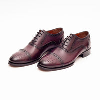 Thumbnail for Ariston Ariston Mens Burgundy Oxford Lace-up Leather Dress Shoes