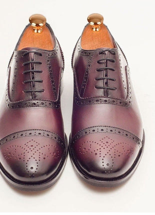 Ariston Ariston Mens Burgundy Oxford Lace-up Leather Dress Shoes